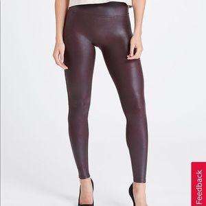 SPANX Wine/Red Faux Leather Leggings - M